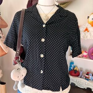 TEDDI VINTAGE Black Polka Dot Button-Up Blouse